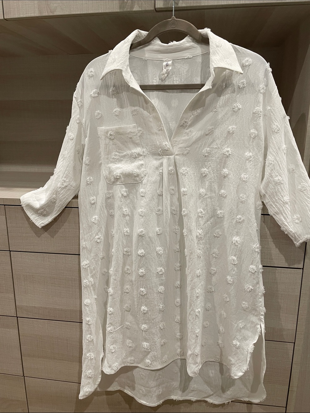 White Textured Dot Swim Coverup Tunic